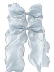 1/2/3pcs Mesh Bowknot Ribbon Hair Clip For Daily, Large Hairpin For Hair Styling Accessories,Suitable For Daily Wear,Photography - Baby Blue - View 7