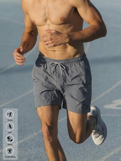 Men's Elastic Waist Sports Shorts With Drawstring And Side Pockets, Suitable For Running, Tennis, Golf, Fitness In Summer
