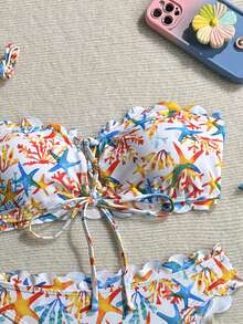 Bộ bikini buộc dây cổ yếm xếp nếp in họa tiết lá cây mới, đồ bơi gợi cảm, thời trang, thoải mái cho bãi biển, hồ bơi, kỳ nghỉ dành cho phụ nữ. - trắng - Xem 6