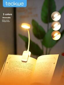 Teckwe 1個 4-LED 白色夾式護眼閱讀燈，可充電書燈，3種色溫，亮度可調，迷你便攜夾式閱讀燈 - 白色 - 查看 1