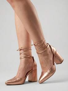 MODARPE Medium Block Heel Pointed Toe Pump S05 - Oro rosa - Ver 1