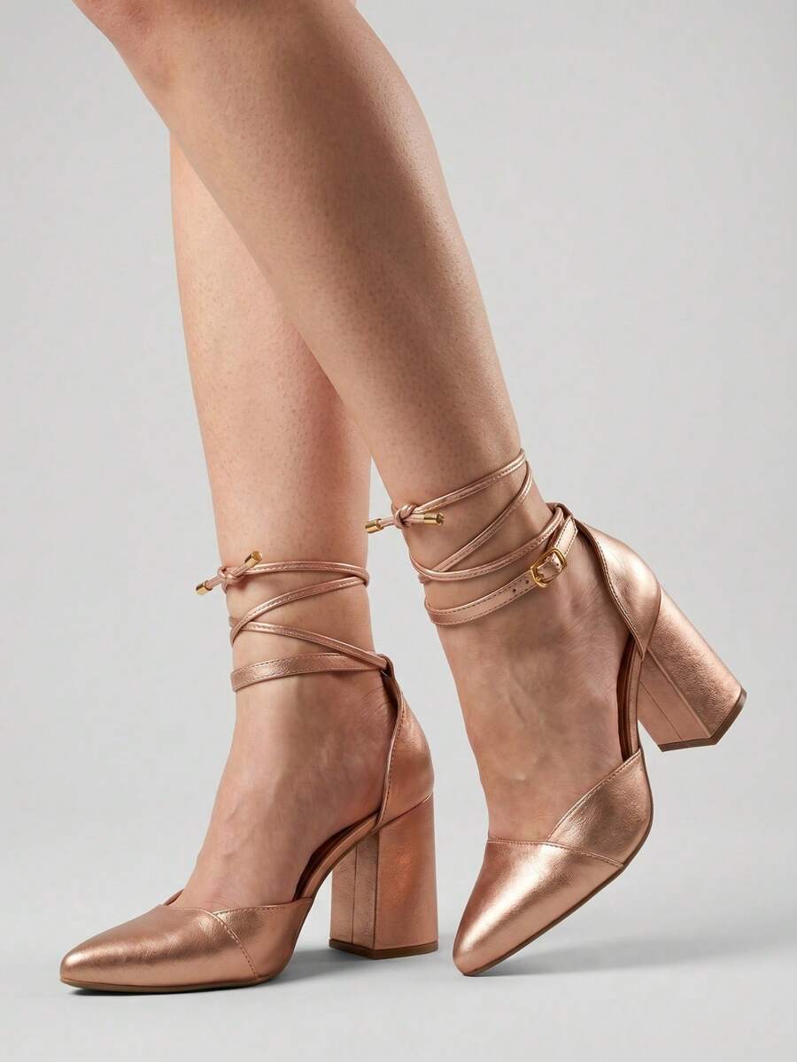 MODARPE Medium Block Heel Pointed Toe Pump S05 - Oro rosa - Ver 1