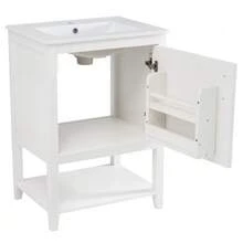 Single Bathroom Vanity Unit With Sink, 60cm Washbasin Unit With Ceramic Sink, With Shelf, White. - White - View 8