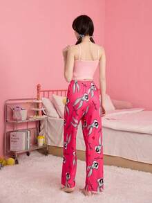 Noctvar OBM Sleepwear X LOONEY TUNES 两件套女士睡衣,粉色碎花吊带背心,酒红色印花家居裤，柔软舒适家居服 - 彩色 - 查看 8