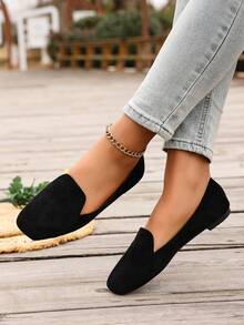 New Women's Flat Loafers-Breathable And Lightweight Slip-On Loafers With A Soft, Non-Slip Sole. The Versatile Black And White Square Toe Design Is Suitable For Various Occasions, Including The Workplace, School, And Everyday Outings. They Also Make An Ideal Gift For Mother's Day, Labor Day, And Thanksgiving. - 黑色 - 查看 3