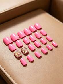 24 piezas de pegatinas de uñas de cristal de imitación reutilizables, elegante minimalista rosa pálido con cristales AB, adecuado para citas, San Valentín, primavera, Año Nuevo, Navidad, viajes diarios, cumpleaños, festivales, nueva llegada de primavera/verano - Rosa - Ver 3