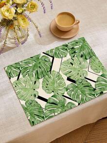 1pc Tropical Palm Leaf Pattern Printed Table Runner, 4pcs Palm Leaf Pattern Printed Placemats, Suitable For Holidays, Parties, Birthdays, Dinners, Kitchen & Dining Room Table Decor, Applicable For All Seasons Home Decor, Household Textiles - Multicolor - View 6