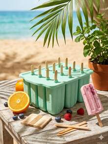 12件套硅胶冰棒模具，冰棍制作器，DIY冰棒模具，附赠50根冰棒棍 - 冰模 - 查看 12