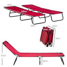 Set Of Two Folding Sun Loungers - Red - A - View 7