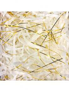 30g/Pack White Gold Raffia, Gold Thread Mixed Raffia, Thick Paper Shred For Gift Box Filling, Gold Paper Confetti, Gift Wrapping Filler, Holiday Decor Accessory, Home Decor Paper Shred - Multiple Styles - View 2