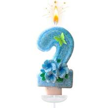 创意畅销0-9数字字母生日蜡烛，手工DIY生日蛋糕，节日主题派对装饰蜡烛，浅蓝色、绿色蝴蝶花、桃花、闪光、彩色绘画，优雅，婚礼，生日庆祝，周年纪念派对蜡烛 - 淺藍色三花拼蝴蝶 - 查看 14