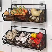 Cesta de Almacenamiento de Cocina Montada en la Pared, Adecuada para Almacenamiento Duradero de Especias, Ajo, Cebollas y Verduras en Alambre Metálico - Negro de dos rejillas G4564 - Ver 4