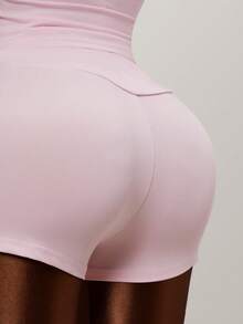 Conjunto de top halter de cuello en U y shorts sexy y casual - Rosa - Ver 11