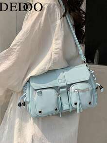 Dedoo 2026 New Women's Solid Color Large Capacity Multi-Pocket Y2K Style Tote Bag, Fashionable Handbag And Wallet Suitable For Girls (The Cap Color Of Drawstring Is Shipped Randomly) - Baby Blue - View 2