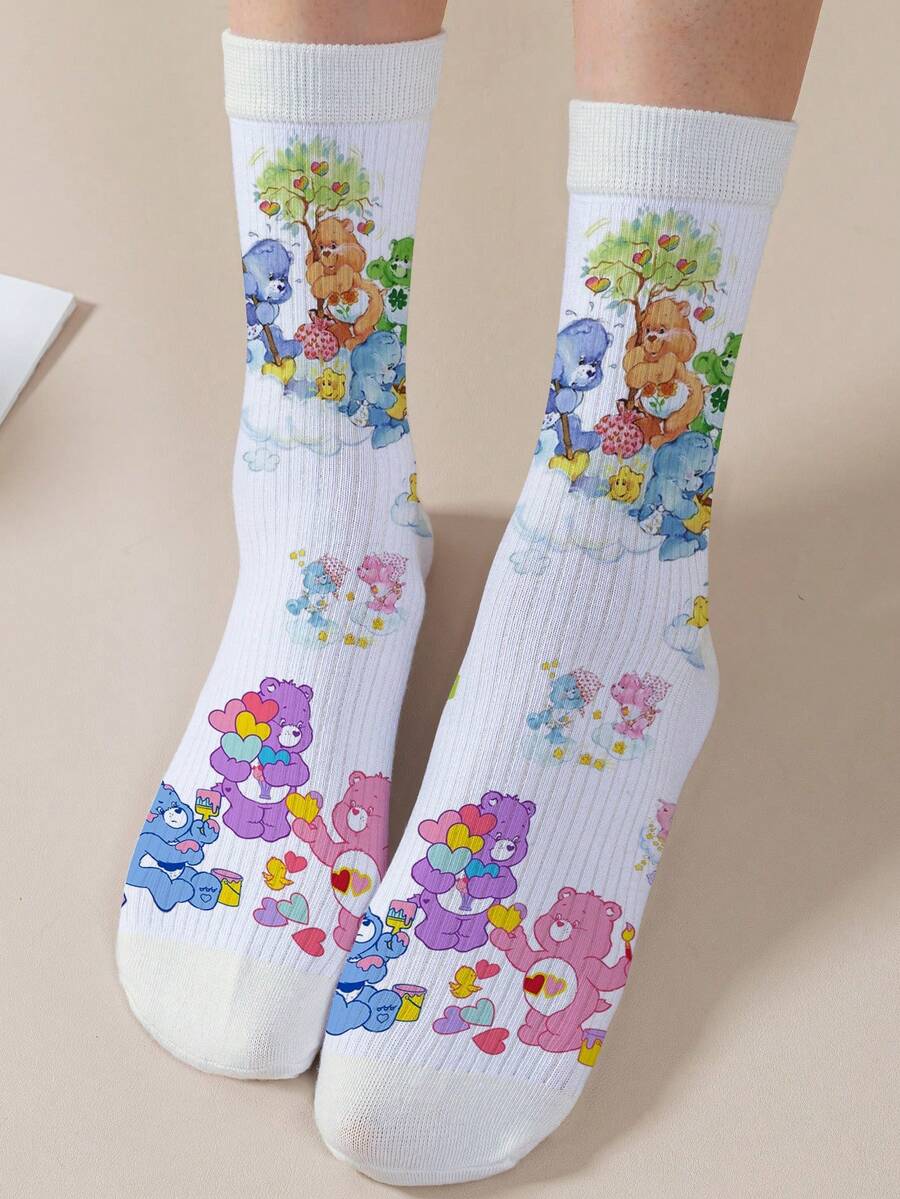 CARE BEARS 1双爱心熊女士个性化袜子,360度数码印花,图案包括:快乐熊、许愿熊、爱心熊、天使熊、生气熊,时尚简约,适合日常穿着及毕业/生日礼物。 - 彩色 - 查看 1