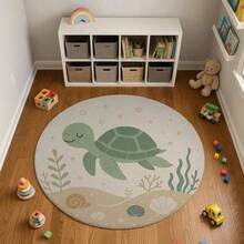 Alfombra de mundo submarino vibrante, alfombra redonda de océano con tortuga, caballito de mar y peces, estera colorida de vida marina para decoración de playa para habitación de niños - 4 - Ver 9