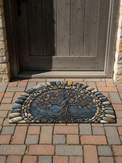 1pc Life Tree Pattern Welcome Mat - Washable, Non-Slip, Silicone Backed, Suitable For Porch/Living Room/Bedroom/Bathroom/Office And Outdoor Decor