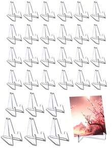 24个亚克力卡片展示架，透明卡片夹，迷你卡片架，适用于体育卡、收藏卡、评级卡、透明塑料卡夹、纸质迷你底座（用于桌号牌、商业价格标签、菜单标签、派对和婚礼宾客卡） - 彩色 - 查看 2
