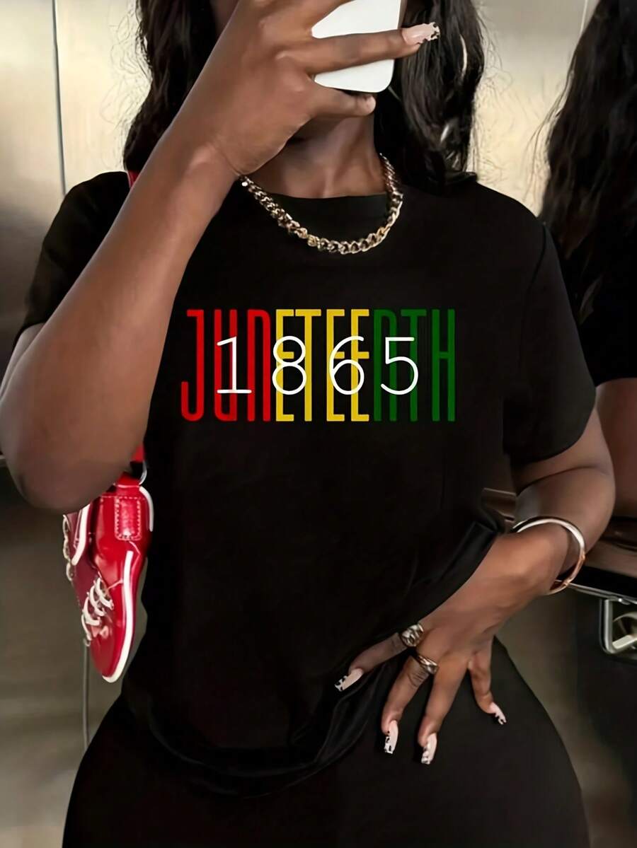 Camiseta 1865 afroamericana de la mujer Juneteenth - vibrantes colores panafricanos (rojo, amarillo, verde, ) Letras, cómodo cuello de la tulación de manga corta Top casual para las celebraciones de Juneteenth, tre casual y orgullo cultural - lavable en máquina todo el tiempo A