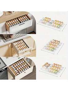 1pc/4pcs Spice Drawer Organizer | Transparent Plastic With Slanted Design | Multiple Sizes, Suitable For Cabinet And Countertop Use | Transparent, Modern Kitchen Storage Solution, Spice Jars, Shelf Basket - Multicolor - View 6