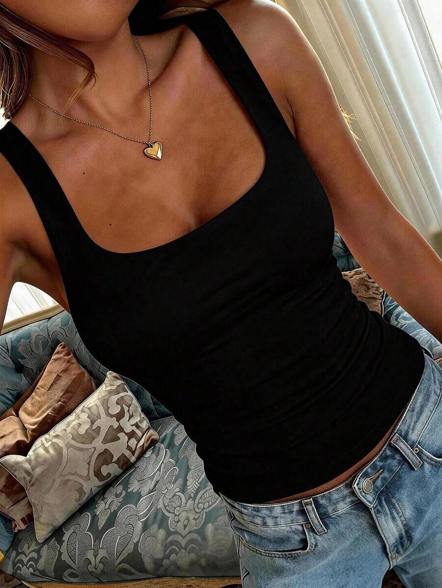 Women's Y2K Sexy Solid Color Cami Top, Versatile For Commuting In Summer Casual Black - Black - View 1