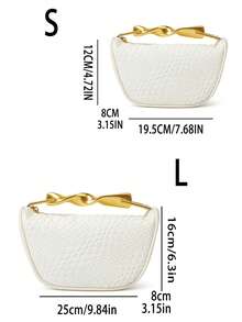 New Women's Shoulder Bag, Metal Handle Design, Zipper Closure, Casual Vacation Fashion Straw Woven Handbag - White - View 2