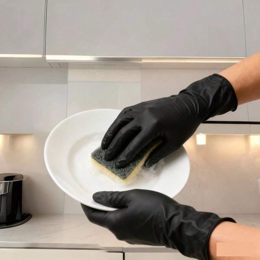 Găng tay dùng một lần màu đen chất lượng cao, dùng để vệ sinh nhà cửa, găng tay lau dọn dùng một lần, thích hợp cho nhà bếp, rửa chén, vệ sinh nhà cửa. - 60 miếng màu đen - Xem 1