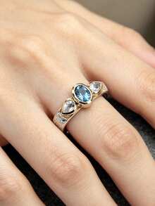 1 chiếc nhẫn đồng hai tông màu tối giản, hình oval hình học cổ điển, đính pha lê màu xanh ô liu, kích thước unisex, phù hợp để đeo hàng ngày, dự tiệc, họp mặt, làm quà tặng kỷ niệm, quà tặng cho cặp đôi. - Nhiều màu - Xem 9