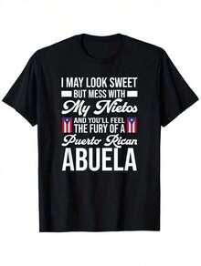 Funny Puerto Rican Grandma T-Shirt, Unisex Casual Cotton Crew Neck Short Sleeve Outdoor T-Shirt With Slight Stretch, Slightly Elastic, 100% Cotton, S-XXXL - 黑色 - 查看 1