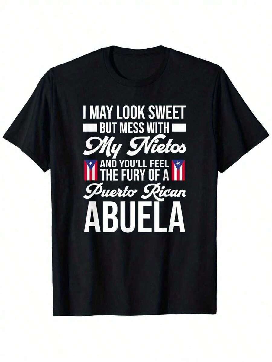 Funny Puerto Rican Grandma T-Shirt, Unisex Casual Cotton Crew Neck Short Sleeve Outdoor T-Shirt With Slight Stretch, Slightly Elastic, 100% Cotton, S-XXXL - 黑色 - 查看 1