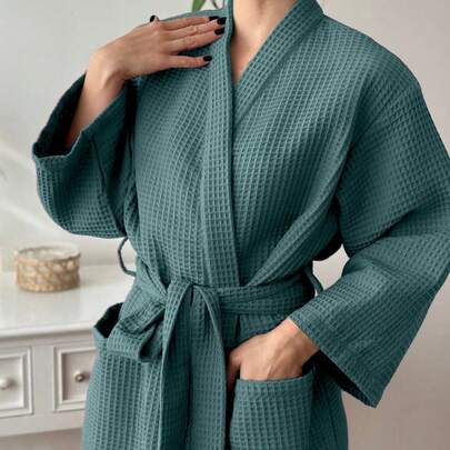 1 Áo choàng tắm kẻ caro 100% cotton, Áo choàng tắm người lớn unisex, Áo choàng tắm mùa xuân/hè, Áo choàng tắm SPA khách sạn B&B, Nhanh khô, Dáng rộng, Nhiều màu sắc, Đồ dùng phòng tắm, Đồ gia dụng