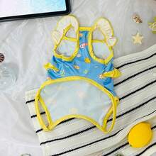 Pet Swimwear For Beach Vacation, Blue & Yellow Colorblock Fish Print, Breathable Quick-Dry, Outfit For Small Dogs & Cats To Swim And Take Photos - Blue - View 7