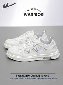 WARRIOR 勇士时尚复古男士运动鞋，春夏舒适跑步鞋，简约休闲又不失时尚感，四季皆宜，耐磨耐穿，适合全天穿着的训练运动鞋，软底设计。 - 白/銀 - 查看 1