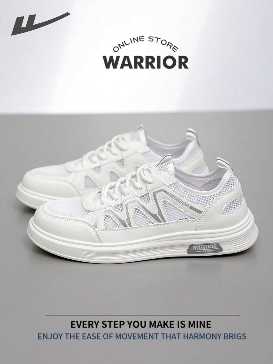 WARRIOR 勇士时尚复古男士运动鞋,春夏舒适跑步鞋,简约休闲又不失时尚感,四季皆宜,耐磨耐穿,适合全天穿着的训练运动鞋,软底设计。 - 白/銀 - 查看 1