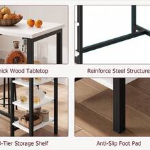Compact High Table And Stool Set For 2 People With 3 Storage Shelves For Kitchen, Dining Room, Office, Small Spaces, Black And White - White Panel + Black Tube - View 6