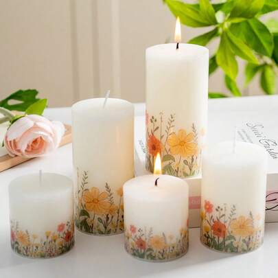 Velas decorativas de pilar hechas a mano talla grande vendidas - Cera de soja y parafina con estampados florales. Ideal para el Día de San Valentín, Navidad, fiestas de cumpleaños, bodas y decoración del hogar.