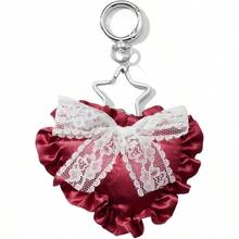 Valentine's Day Gift For Her, Cute Sweet Heart Keychain Bag Purse Charms Lace Pearl Car Keyrings Decoration For Women - 蕾絲紅 - 查看 1