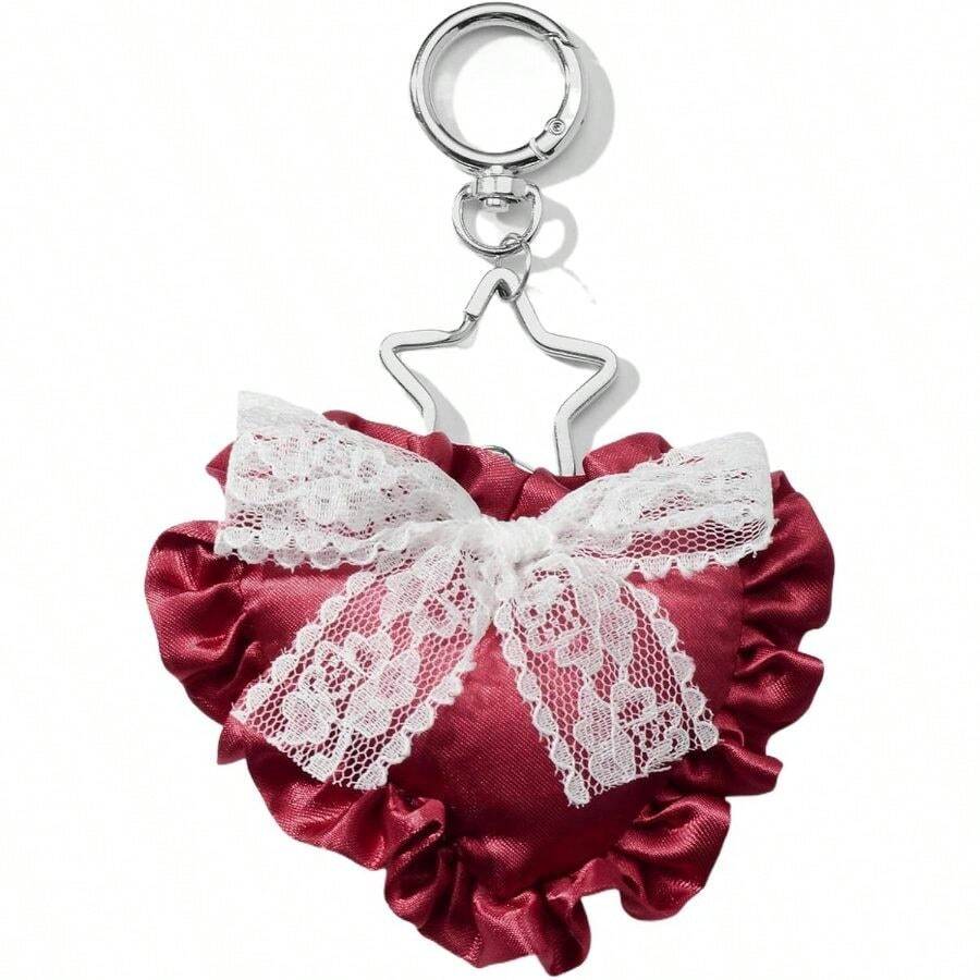 Valentine's Day Gift For Her, Cute Sweet Heart Keychain Bag Purse Charms Lace Pearl Car Keyrings Decoration For Women - 蕾絲紅 - 查看 1