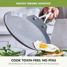 GreenPan Swift - Sartén antiadherente de 9.5 pulgadas, sartén de cerámica para panqueques sin PFAS, apto para inducción, apto para lavaplatos y horno, color gris - Ver 4