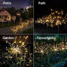 4入 320LED 太陽能煙火燈戶外燈，太陽能花園燈，附 240 LED 星爆串燈 8 種模式仙女燈，適用於購物中心、露營車、露營、婚禮聖誕、草地後院派對花園裝飾 - 地插煙火燈 - 查看 5