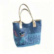 Túi tote vải canvas Disney Stitch "ALOHA", túi đeo vai màu xanh gradient, thích hợp sử dụng hàng ngày. - màu đen - Xem 5