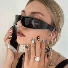 Polygonal Wrap-Around Y2K Futuristic Tech-Style Silver-Coated Cycling And Sports Glasses, Fashionable Eyewear For Daily Use - Bạc - Xem 6