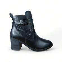 Bota Feminina Comfortflex Salto Bloco Conforto Cano Curto  Negócios    Zíper lateral - Preto - Visão 3