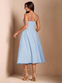 Elegante vestido largo sin mangas con manga abultada para mujer, adecuado para citas diarias, salidas, discotecas, fiestas, temporada de otoño - Celeste - Ver 2