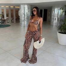 New Three-Piece Leopard Print Bikini With Straps And Mesh Pants For Women - Leopard Print Bikini Three-piece Set (in Stock) - View 5