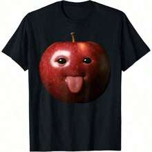 Camiseta gráfica unisex de manga corta negra de Trenfashion con estampado de meme de cara de manzana graciosa, camiseta casual divertida con cuello redondo, camiseta unisex con estampado gráfico de humor divertido y absurdo de meme de Apple Gen Z, camiseta unisex de manga corta de algodón suelto con cuello redondo estilo vintage urbano, blusas para mujer. blusas.blusas casuales para dama. - Negro - Ver 1