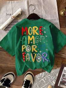 DrmWander Women's Casual Loose Fit T-Shirt, Short Sleeve Graphic Tee, Casual Street Style, Cute Summer Top - 綠色 2 - 查看 3