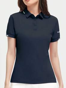 CAMEL CROWN Camisa polo de manga corta transpirable y de secado rápido para exteriores - Parte superior suave y cómoda para primavera y verano (Evita la sensación de ahogo) - Azul marino - Ver 3