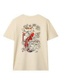 Women's Summer Letter Print Round Neck Short Sleeve T-Shirt, Casual Loose Versatile Vacation Style Top, Fashionable Summer Daily & Holiday Wear - Apricot - View 3
