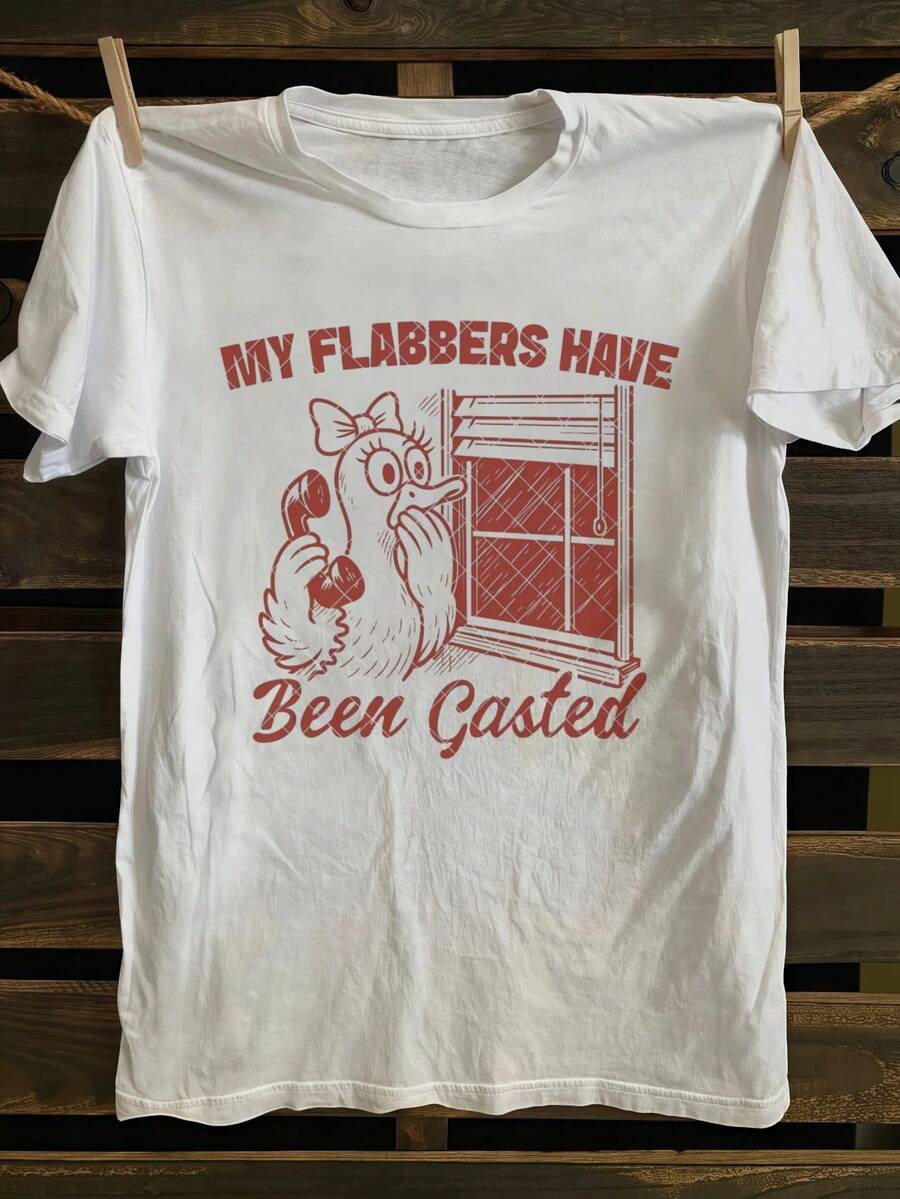 Camiseta gráfica "MIS FLABBERS TENEN" de mujer - con un pájaro de dibujos animados encantador con un receptor de teléfono y diseño de ventana, material de algodón suave, Sve corto, cuello redondo, yo para casuutings y diversión social incluso, ajuste ligero y cómodo, perfecto para el uso diario.